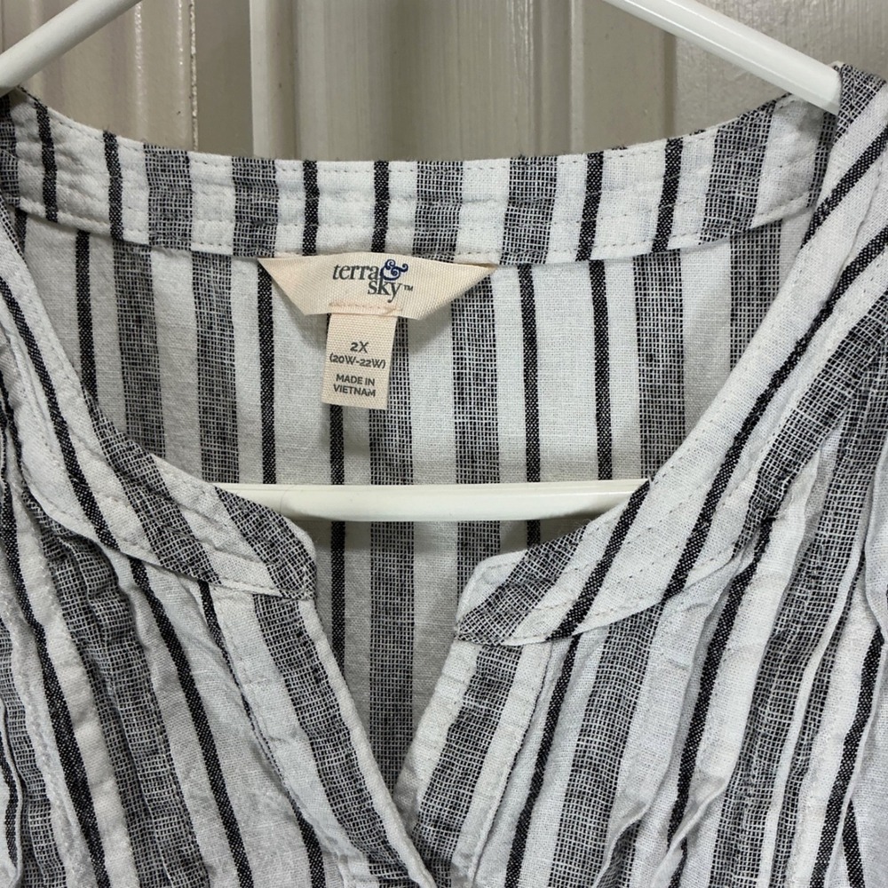 Womens 2X White Black Striped Linen Blend Coastal Tunic Shirt Dress Nautical - Picture 3 of 11